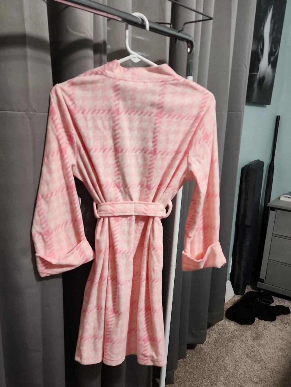 Calvin Klein Pink Plush Bathrobe with Shawl Collar